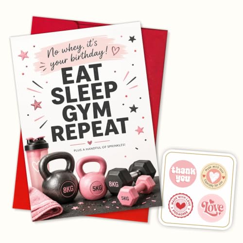 Gym Birthday Card, Eat Sleep Repeat Fitness Dumbbell Greeting Gift | Gym Birthday Card For Fitness Lover, Workout Fan, Weightlifting Athlete, Personal Trainer, Funny Gym Gift Card With Dumbbells - color: sport6
