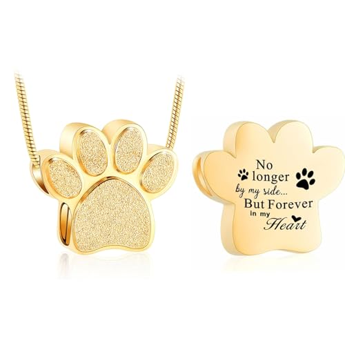 zeqingjw Pet Cremation Jewelry for Ashes Pendant Paw Print Pet Heart Urn Necklace Memorial Keepsake Jewelry for Pet/Dog's/Cat's Ashes - color: Paw Print-1-Gold