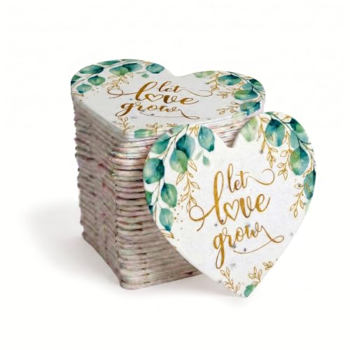 50 Large (2.5" hx2.85 w) Eucalyptus Printed Heart Gift Wrap Tags | Writable & Plantable Gift Tags Seed Paper, Mom's Gift for Birthday, Use for Wedding, Baby Shower, Party Favors, & DIY Crafts - color: Eucalyptus Printed Heart, size: Large