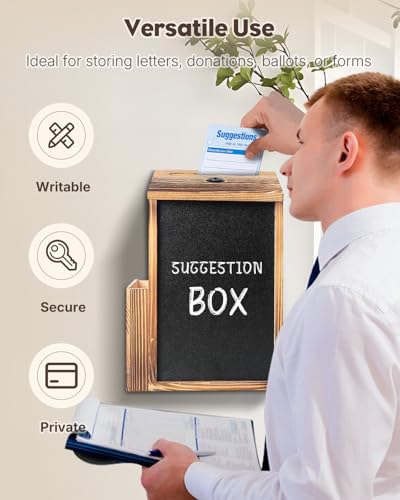 Uniclife Wood Suggestion Box, Donation Box with Key Lock - color: 6.8" L x 3.9" W x 9.9" H