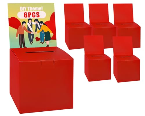 Uniclife 6 Pack Red Cardboard Ballot Suggestion Boxes 6"x6"x6" with Slot | Multi-purpose for Raffle, Donation Box & Contest; Removable Header for Business Voting, Fundraising & Card Collecting - color: Red, size: 6 PCS