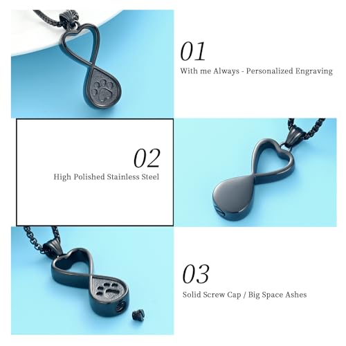 Oinsi Infinity Love Pet Cremation Jewelry for Ashes of Dog/Cat Funeral Keepsake Urn Necklace Pendant Memorial Jewellery - color: A-New Black