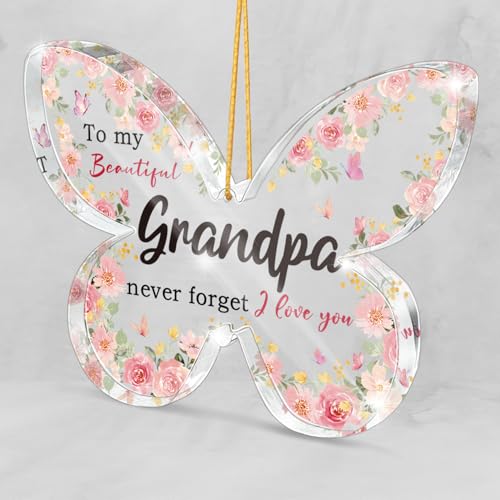 Grandchildren's Keepsake for Grandpa - Acrylic Butterfly Memorial Decoration, Birthday/Thanksgiving Home and Desktop Decor 3.1 x 2.1 inches - color: Grandpa