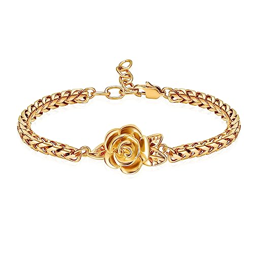 Minicremation Women's Adjustable Rose Urn Bracelet Ashes Holder Memorial Elegant Link Chain Keepsake Cremation Bangle to Hold Ashes - color: Gold-A