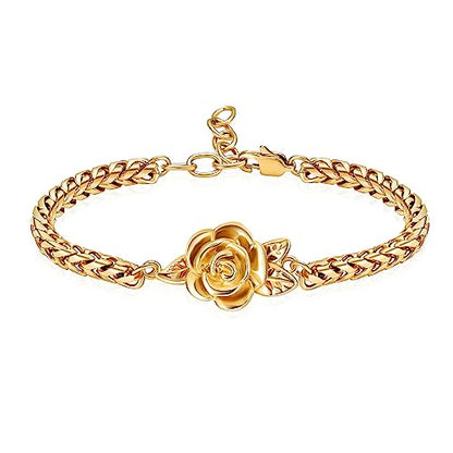 Minicremation Women's Adjustable Rose Urn Bracelet Ashes Holder Memorial Elegant Link Chain Keepsake Cremation Bangle to Hold Ashes - color: Gold-A