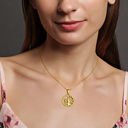 GOLDCHIC JEWELRY Urn Necklaces for Ashes, Stainless Steel Pet/Cross/Birthstone/Tree of Life Personalized Keepsake Memorial Jewelry for Women - color: Family Tree - 18k Gold Plated, style: Personalized Engraving