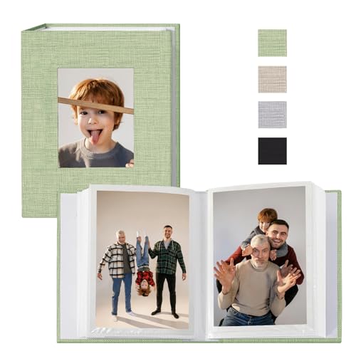 Photo Albums 4x6 Pictures, Polaroid Photos Album Book, Photo Book Small Linen Cover Photo Album, 50 Page Holds 100 Pictures, Photobook for Valentines Day, Anniversary, Vacations, Wedding Baby Green - color: Green