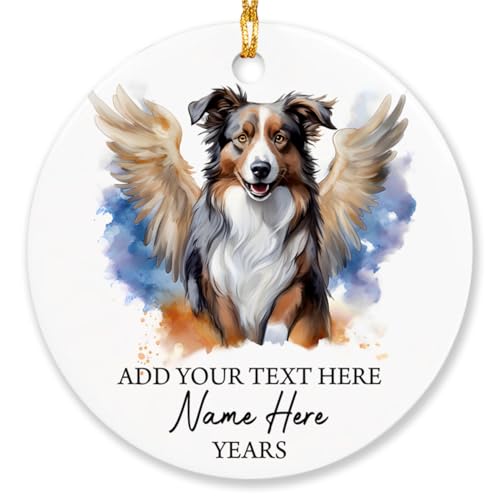 Australian Shepherd Personalized Ornaments, Australian Shepherd Memorial Ornament, Loss of Pet Sympathy Gift for Dog Owners, Custom Dog's Name & Year Christmas Tree Decor, Dog Angel Xmas Ornaments - color: Australian Shepherd Ornament