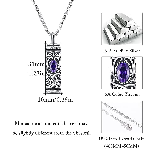 Urn Necklace for Ashes Cremation Jewelry 925 Sterling Silver Ashes Pendant Necklace Memorial Jewelry Gifts for Women Men Girls Boys - style: Tree of life-B-February-Amethyst