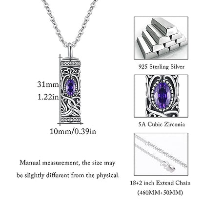 Urn Necklace for Ashes Cremation Jewelry 925 Sterling Silver Ashes Pendant Necklace Memorial Jewelry Gifts for Women Men Girls Boys - style: Tree of life-B-February-Amethyst