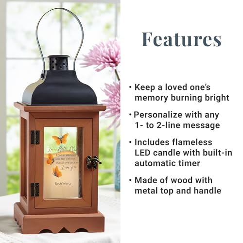 Let's Make Memories Personalized Memorial Lantern - Sympathy - Condolences - in Memory - LED Candle - Automatic Timer - Wood/Metal - I Am Free - style: I Am Free