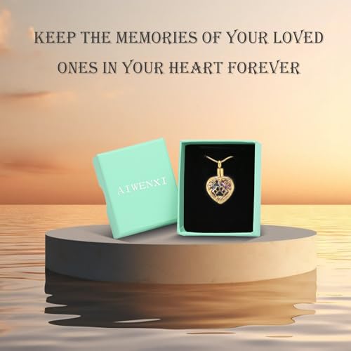Heart Urn Necklace For Ashes Birthstone Pet Memorial Jewelry Dog Paw Print Cremation Pendant Stainless Steel Keepsake Gift For Pet Lovers - color: Gold purple