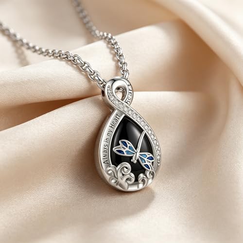 Urn Necklace for Ashes Blue opal Cremation Necklace Keepsake Memory Jewelry for Ashes of Loved Ones Keepsake - style: Dragonfly Obsidian