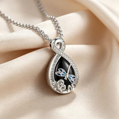 Urn Necklace for Ashes Blue opal Cremation Necklace Keepsake Memory Jewelry for Ashes of Loved Ones Keepsake - style: Dragonfly Obsidian