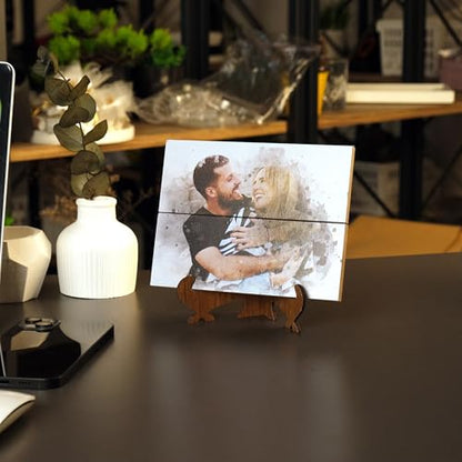 Personalized Valentine’s Day Gift for Him or Her Custom Photo on Wood - color: Watercolor Design