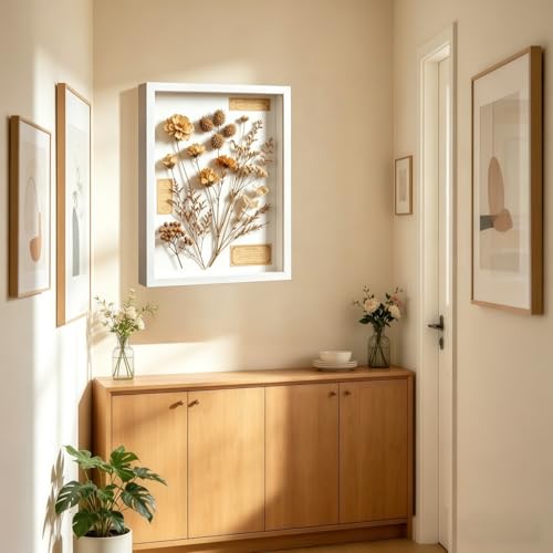 11x14 Shadow Box - Deep Picture Frame with Shatter-Resistant Panel for Wall Decor | 3D Display Case for Military Medals,Flowers,Photos and Crafts | Easy to Open & Ready to Hang Gift (White)