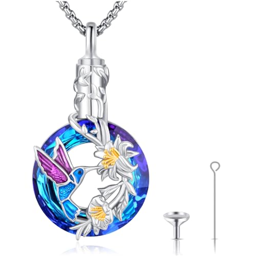 Urn Necklace for Ashes for Women/Men 925 Sterling Silver Cremation Jewelry w/Funnel Filler Memorial Jewelry Gifts - color: E-Hummingbird 1, style: Non - Customized