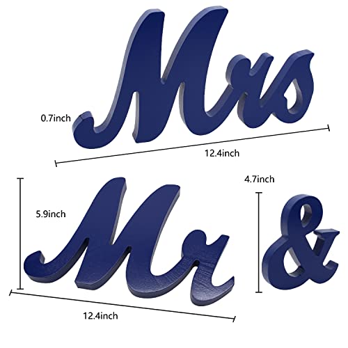 Mr & Mrs Signs Table Decor: Rustic Wooden Freestanding Letters - Wedding & Anniversary Props (Navy Blue) - color: Navy blue