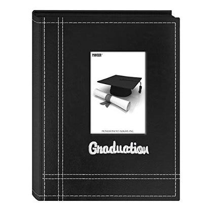 Pioneer Photo Albums 36-Pocket Sewn Leatherette Embroidered "Graduation" Theme Frame Cover Album for 4 by 6-Inch Prints, Black |(Pack of 6) - size: 4 x 6 Inch (Pack of 6)