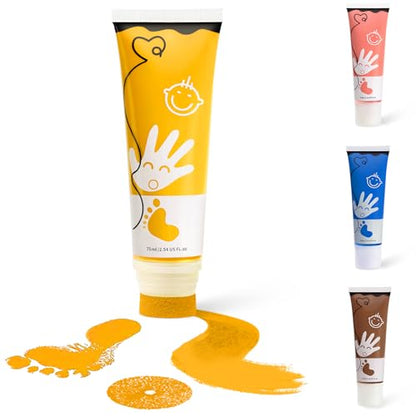 Baby Hand and Footprint Paint with Sponge Head, 2.54 fl oz, Non-Toxic & Acid-Free, Washable Baby Safe Paint for Newborn Keepsakes, Dog Nose & Paw Prints, Ideal New Mom Gift - Warm-Yellow - color: Warm-Yellow