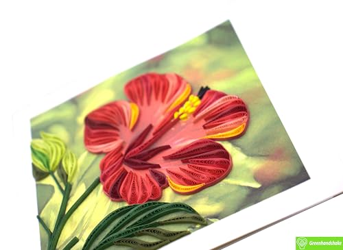 GREENHANDSHAKE Hibiscus Flower, quilling art greeting card for birthday, valentine's day, mother's day, anniversary, thank you, get well, 6" x 6" - style: Hibiscus Flower