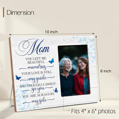 Loss of Mom Memorial Wooden Picture Frame, Always By My Side Sympathy Gifts for Loss of Mother, Fits 4x6 Photo Frame - color: Blue-mom