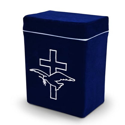 Velvet Urn Bag with TSA Approved Cremation Container | Holds Cremated Ashes of Human Adult | For Use in a Niche or Ground Burial | Fits Crowne Burial Urn Vault (Navy with Cross and Dove) - color: Navy With Cross and Dove