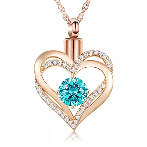 shajwo Cremation Jewelry Heart Urn Necklace for Ashes of Loved One - color: Rose Gold-Light Blue