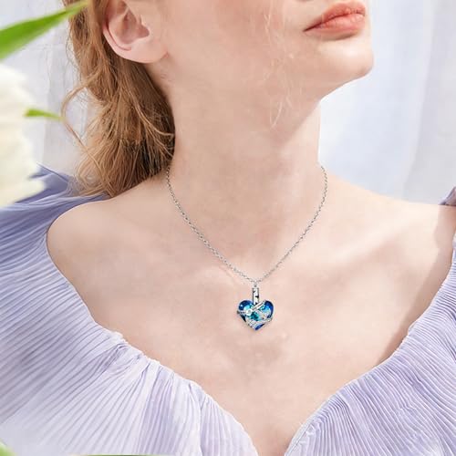 Urn Necklace for Women Sterling Silver Meaningful Memorial Jewelry | Paw Print/Butterfly/Dragonfly/Bird/Dolphin/Mountain/Tree of Life Urn Necklace for Ashes Cremation Keepsake Jewelry for Women - style: Heart-Butterfly
