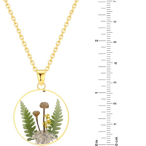AUNTESIGN Forget-Me-Not and Queen Anne's Lace Pressed Wildflower Necklace | Birth Month Flowers Necklace | Gold/Silver Pressed Flower Jewelry | Mother's Day | Gift For Her - color: Mushroom Necklace