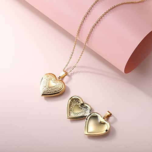 Personalized Heart Locket Necklace for Women with Picture Custom Inside Engraved Text Silver/Gold/Rose Gold Photo Locket Stainless Steel Memorial Gifts for Mom Daughter Grandmother - color: A4: Gold Flower Pattern (Non-custom)