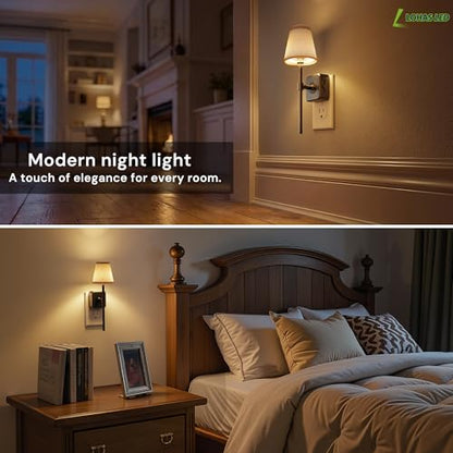 L LOHAS LED Night Light, Premium Fabric Linen Shade Plug in Night Light - color: Linen Cover Black-3000K, size: 1 Pack