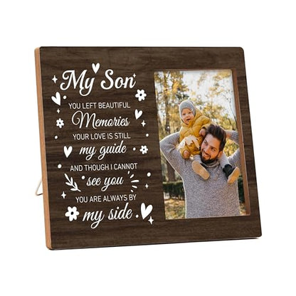 Memorial Pictures Frame, My Son You Left Beautiful Memories Photo Frame, Sympathy Gifts For Loss Of Son, Farmhouse Home Living Room Bedroom Decoration -b30 - style: My Son