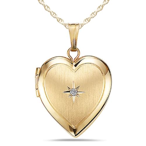 PicturesOnGold.com Yellow Gold Heart Photo Locket with Genuine Diamond in 14K Gold Filled or 14K Yellow Gold - style: Locket + 1 Photo + Engraving