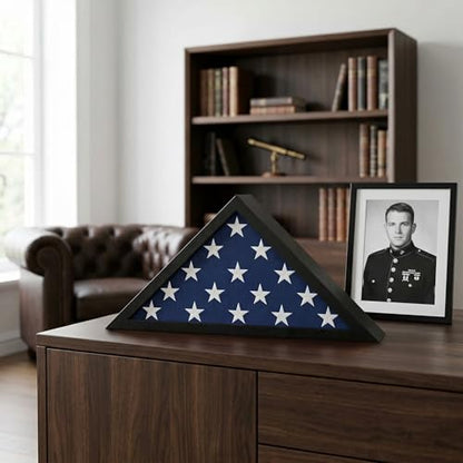 Americanflat Large Flag Display Case for Folded 5x9.5' Burial Flags - Engineered Wood Display Box for Wall or Tabletop - Silhouette Collection - Black - color: Black, style: 5x9.5 Burial Flag