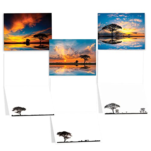 The Best Card Company - 20 Assorted Blank Notecards Box Set 4 x 5.12 Inch with Envelopes (10 Designs, 2 Each) - Tree Settings AM10325OCB-B2x10 - style: Tree Settings