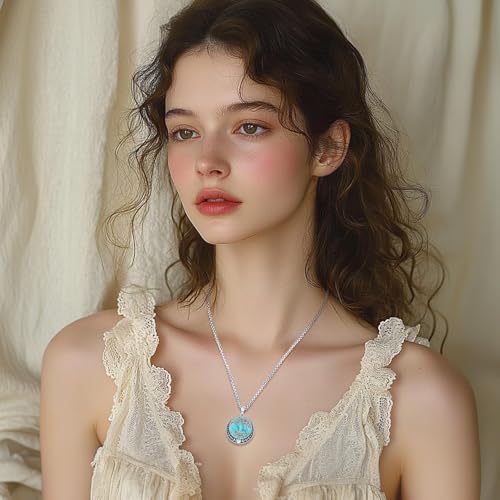 Sterling Silver Tree of Life Necklace for Women Oval Family Tree Necklace Abalone Shell Moonstone Pendant Mother Day Necklace for Mom Tree of Life Jewelry - style: Tree of Life-Moon phase