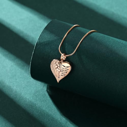 Love Heart Cremation Jewelry Urn Necklaces Wing Urn Necklaces for Ashes Memorial Keepsake Pendant for Women Men Gifts With Funnel Kit & Bag - color: RoseGold