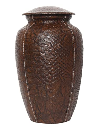 BOLD & DIVINE Crocodile Leather Texture Cremation Urn | Human Ashes Adult Memorial urn, Burial, Funeral Cremation Urns | 200 Cubic Inches (Large/Adult) - color: Brown