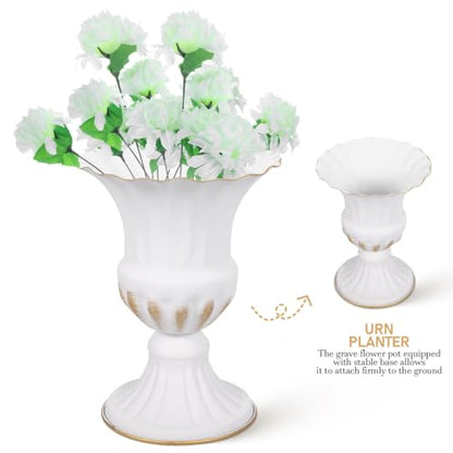 ARTIBETTER Cemetery Memorial Vase 2 Pack Iron Urn with Stable Base for Outdoor Lawn Garden Headstone Flower Holders