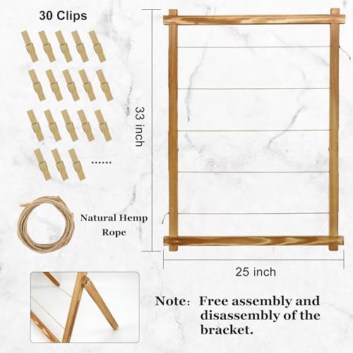 FramePro Wood Photo Display Board with Clips (Carbonized) | Freestanding stable desktop frame, holds up to 30 photos, ideal graduation table centerpiece decor - color: Carbonized Brown