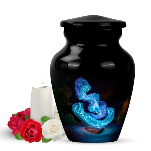 Yatskia Blue Music Small Memorial Keepsake Urns for Human Ashes Adult Brother and Sister, Little Funeral Cremation Urn for Ashes Adult Male, (Classic Pack of 1, 3 Inch) - color: #1 Music, size: 3 Inch Pack of 1