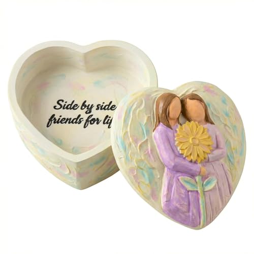 Sister Gift Gifts for Best Friend - Heart Keepsake Box, Small Trinket Box with Laser Engraved Message, Solid Resin Jewelry Organizer for Women Birthday Present Idea - style: Friendship