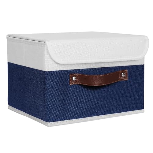 ANMINY Fabric Storage Box Bins with Lids, Blue White, 10"x8"x7" - color: Deep Blue White, size: Small (Pack of 1)