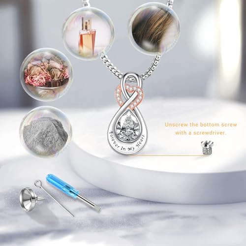 Infinity Urn Necklace for Ashes Sterling Silver Heart Moonstone Turquoise Birthstone Keepsake Memorial Cremation Jewelry for Women - style: Infinity A-BirthStone Customized