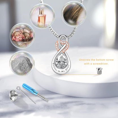 Infinity Urn Necklace for Ashes Sterling Silver Heart Moonstone Turquoise Birthstone Keepsake Memorial Cremation Jewelry for Women - style: Infinity A-BirthStone Customized