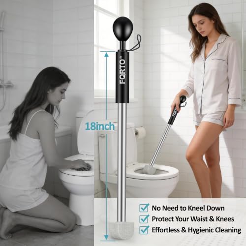 Pumice Stone Toilet Cleaner with Long Handle – 8 Refills for Hard Water - color: Black