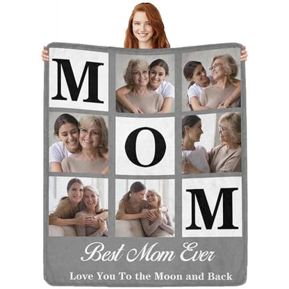 Artsadd Custom Photo Blanket with Text - Personalized Picture Throw Blankets for Mom, Wife, Grandma, Women - Mother's Day, Valentine's Day Gifts - color: 1-mom-01