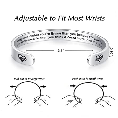 TONY & SANDY Inspirational Bracelets for Women Teen Girls Personalized Gifts for Daughter Granddaughter Mom Sister Friends Stainless Steel Engraved Cuff Birthday Easter Christmas - style: A - Always remember you're braver than you believe stronger than ..