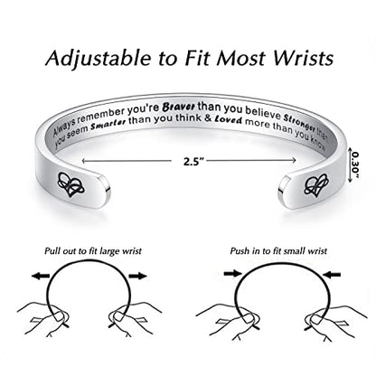 TONY & SANDY Inspirational Bracelets for Women Teen Girls Personalized Gifts for Daughter Granddaughter Mom Sister Friends Stainless Steel Engraved Cuff Birthday Easter Christmas - style: A - Always remember you're braver than you believe stronger than ..